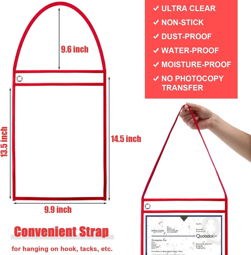 Geyee 50 Pack Job Ticket Holders Work Order Pockets for 9 x 12 Inch Hanging Sleeve Plastic Shop Ticket Holders with Strap, Both Sides Clear(Red) - Image 3